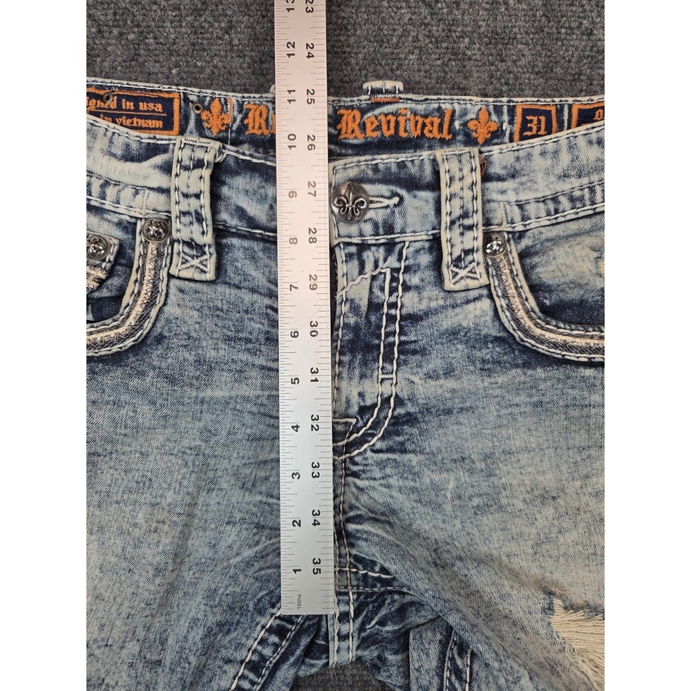 Rock Revival Olen Jeans Mens 34x32 (31tag) Blue Distressed Stretch - Picture 5 of 9